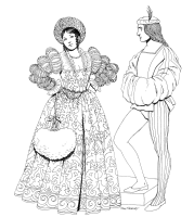 A coloring page of renaissance clothing